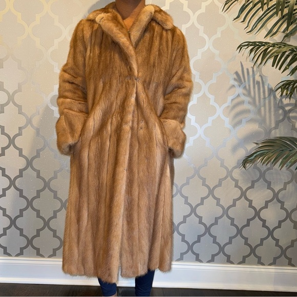 VINTAGE BROWN/TAN MINK FUR COAT-42” - Picture 3 of 16